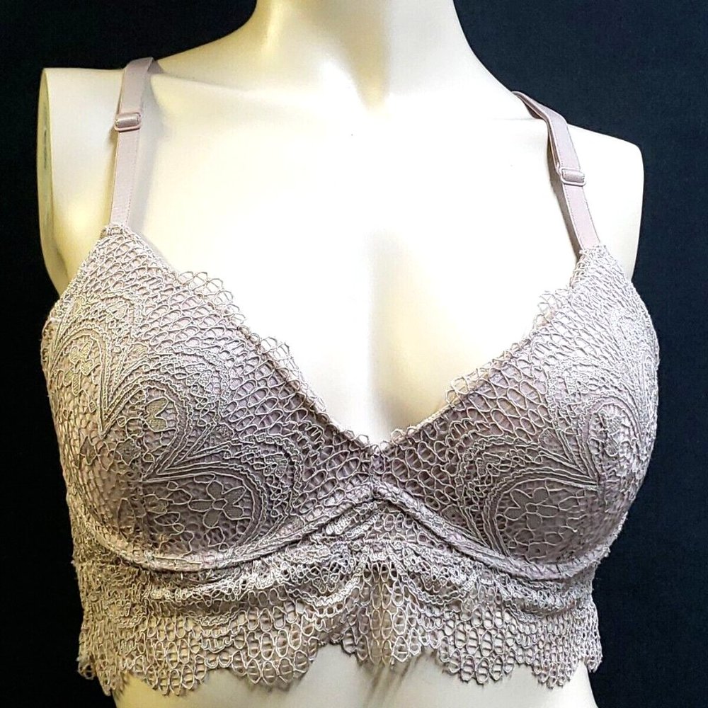 Silver Light Gray Lace Underwire Camisole Bralette LongLine Bra - Size Small